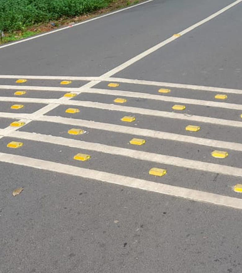 Pedestrian crossing with road studs